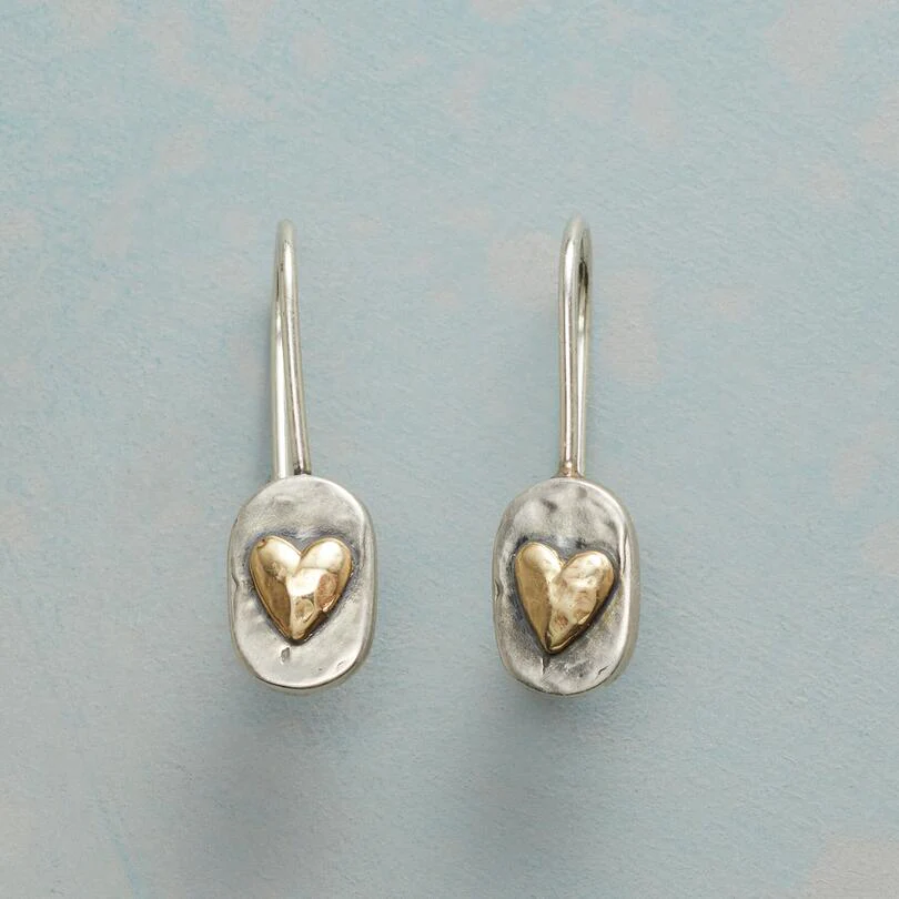 Vintage Heart Earrings in Gold with Silver